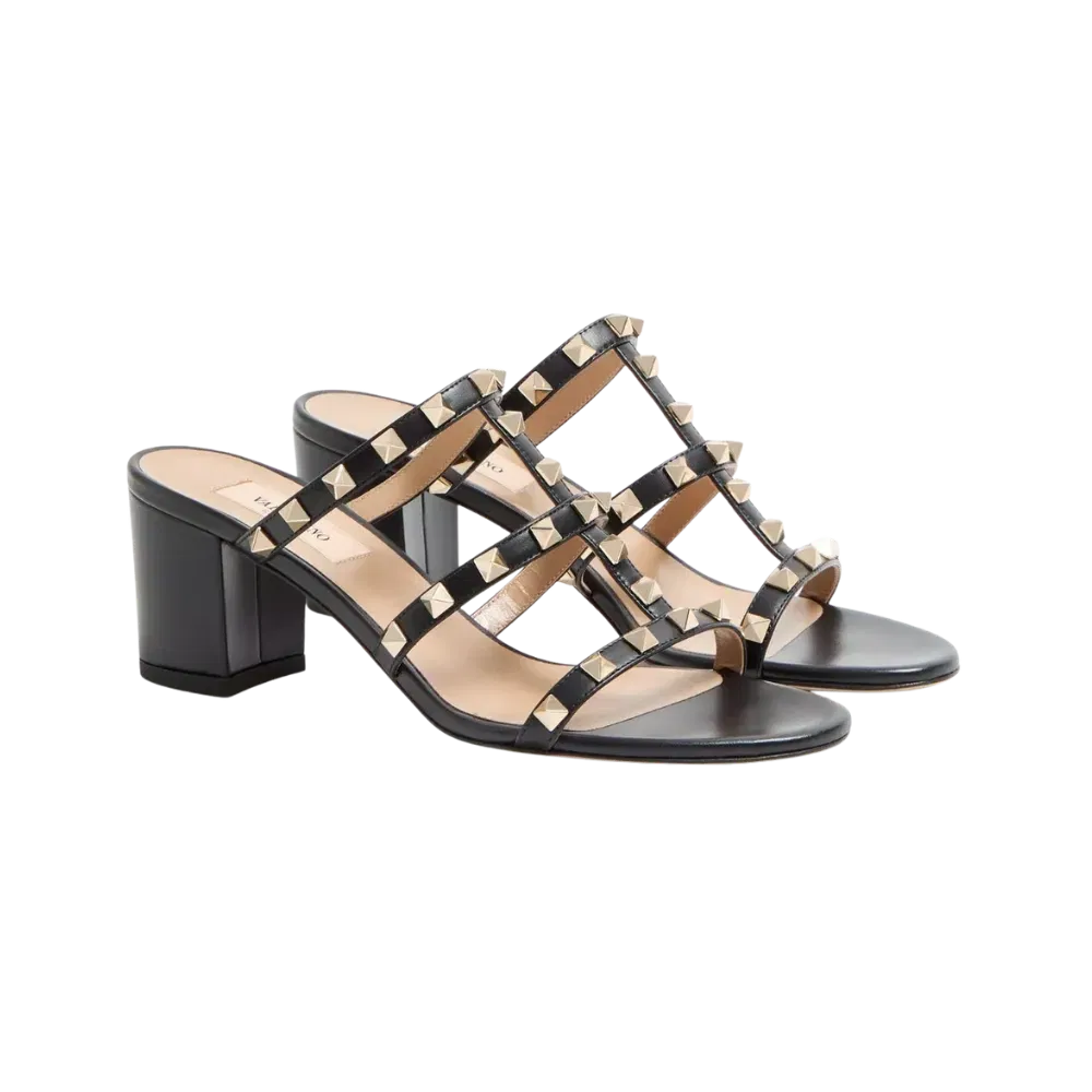Valentino Rockstud Calfskin Leather Slide Sandal 60mm Black