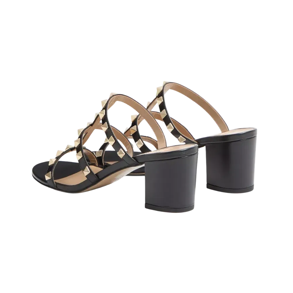 Valentino Rockstud Calfskin Leather Slide Sandal 60mm Black