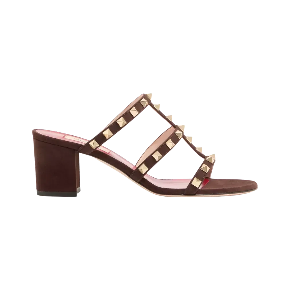 Valentino Rockstud Slide Sandal In Suede 60mm Ebony