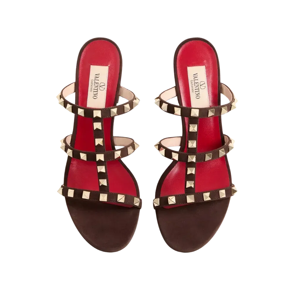 Valentino Rockstud Slide Sandal In Suede 60mm Ebony