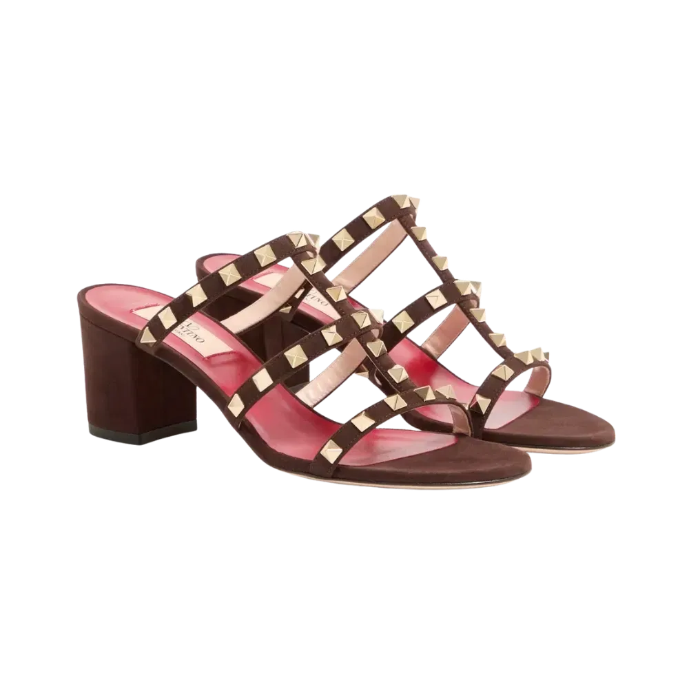 Valentino Rockstud Slide Sandal In Suede 60mm Ebony