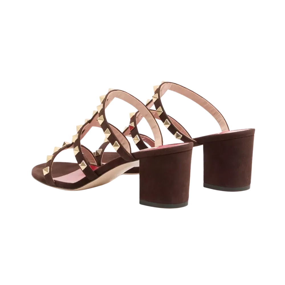 Valentino Rockstud Slide Sandal In Suede 60mm Ebony