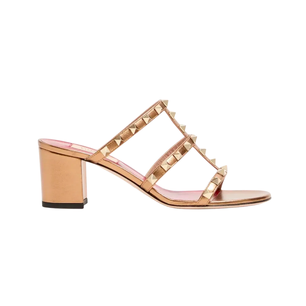 Valentino Rockstud Slide Sandal In Laminated Nappa Leather 60mm Gold