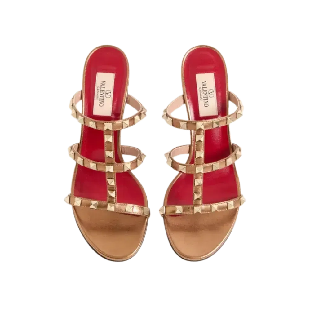 Valentino Rockstud Slide Sandal In Laminated Nappa Leather 60mm Gold