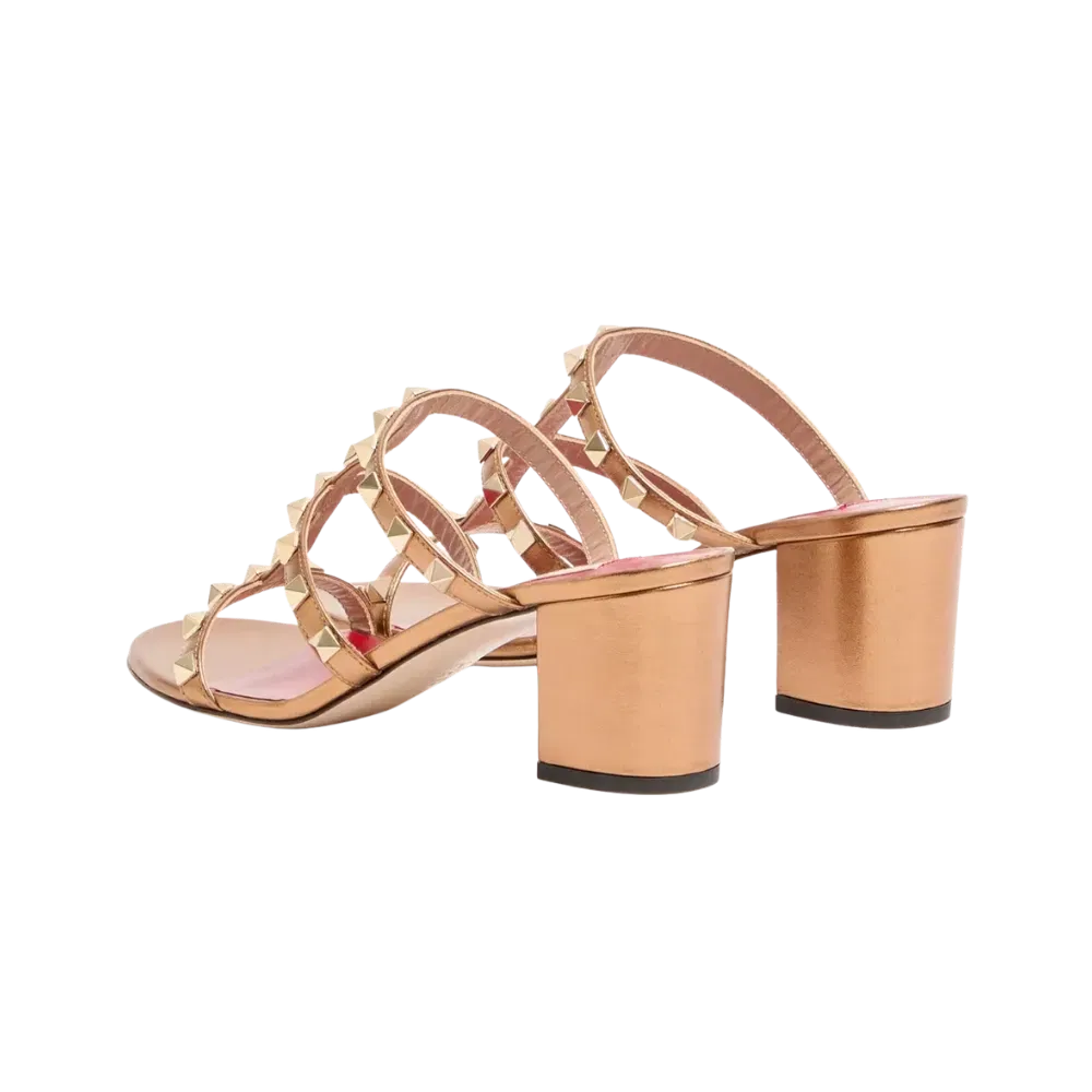 Valentino Rockstud Slide Sandal In Laminated Nappa Leather 60mm Gold