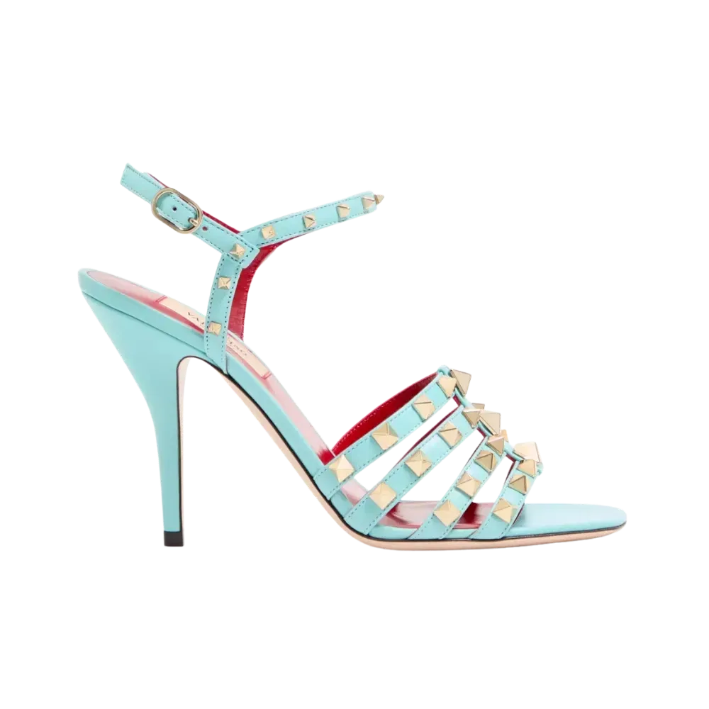 Valentino Rockstud Kidskin Sandal 100mm Azure