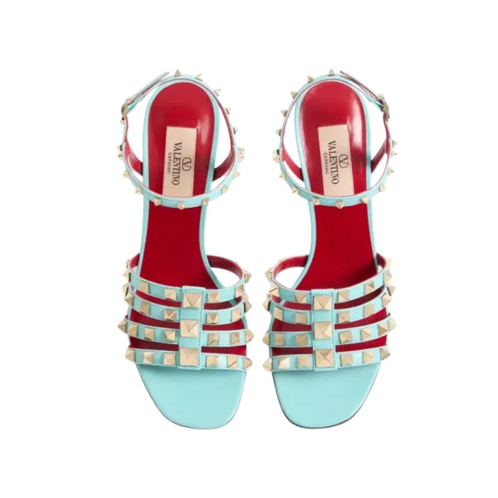 Valentino Rockstud Kidskin Sandal 100mm Azure