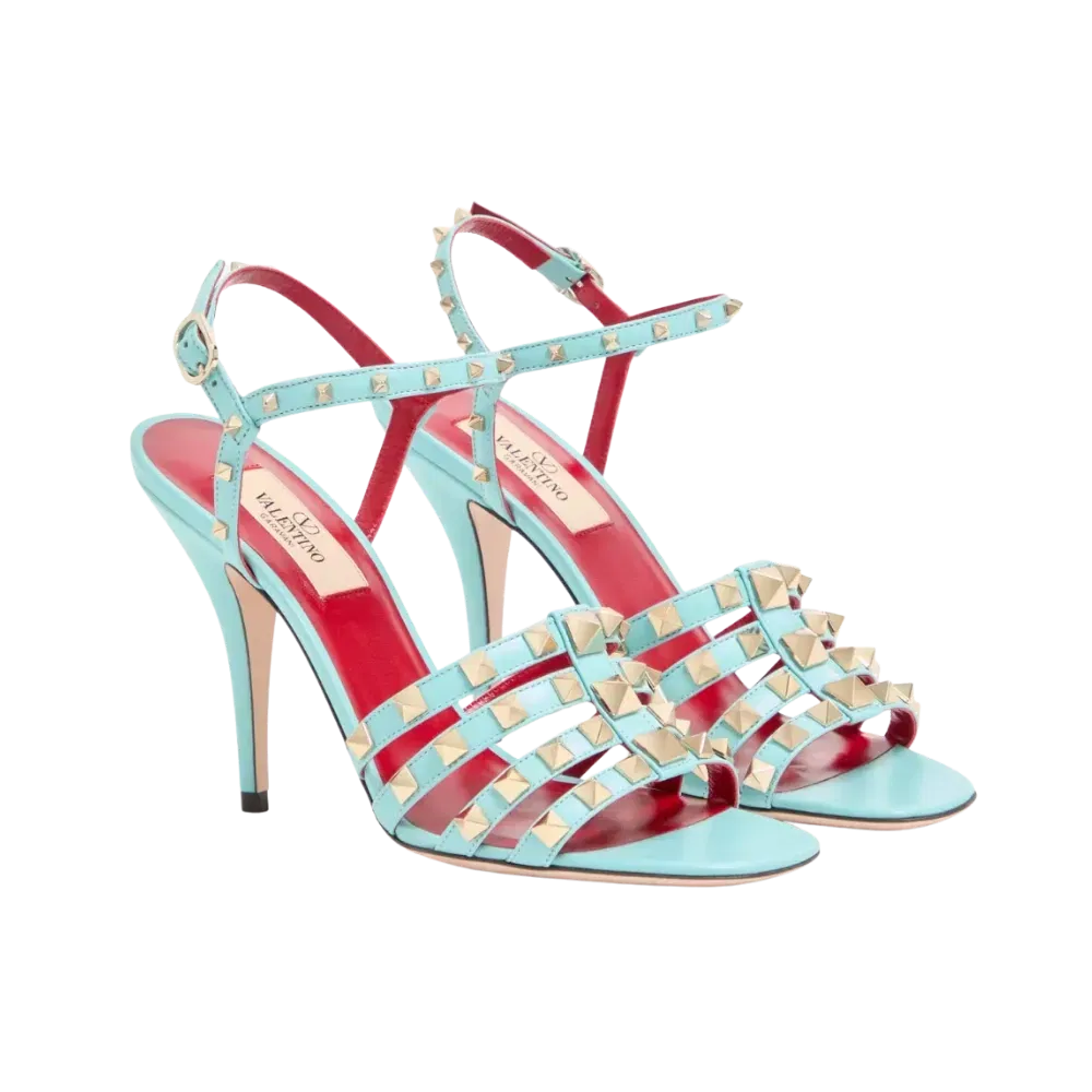 Valentino Rockstud Kidskin Sandal 100mm Azure