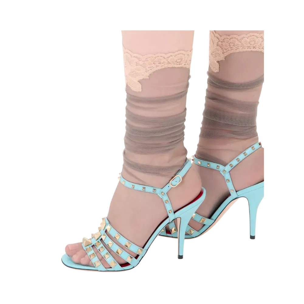 Valentino Rockstud Kidskin Sandal 100mm Azure