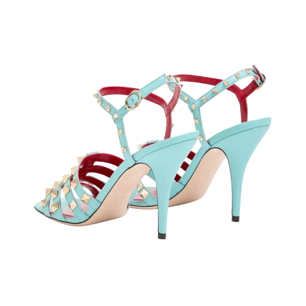 Valentino Rockstud Kidskin Sandal 100mm Azure