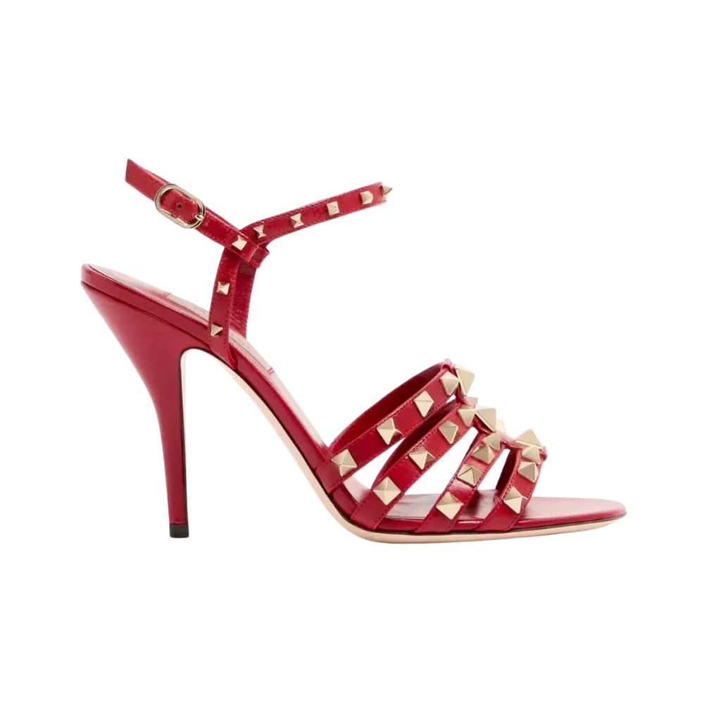 Valentino Rockstud Kidskin Sandal 100mm Red