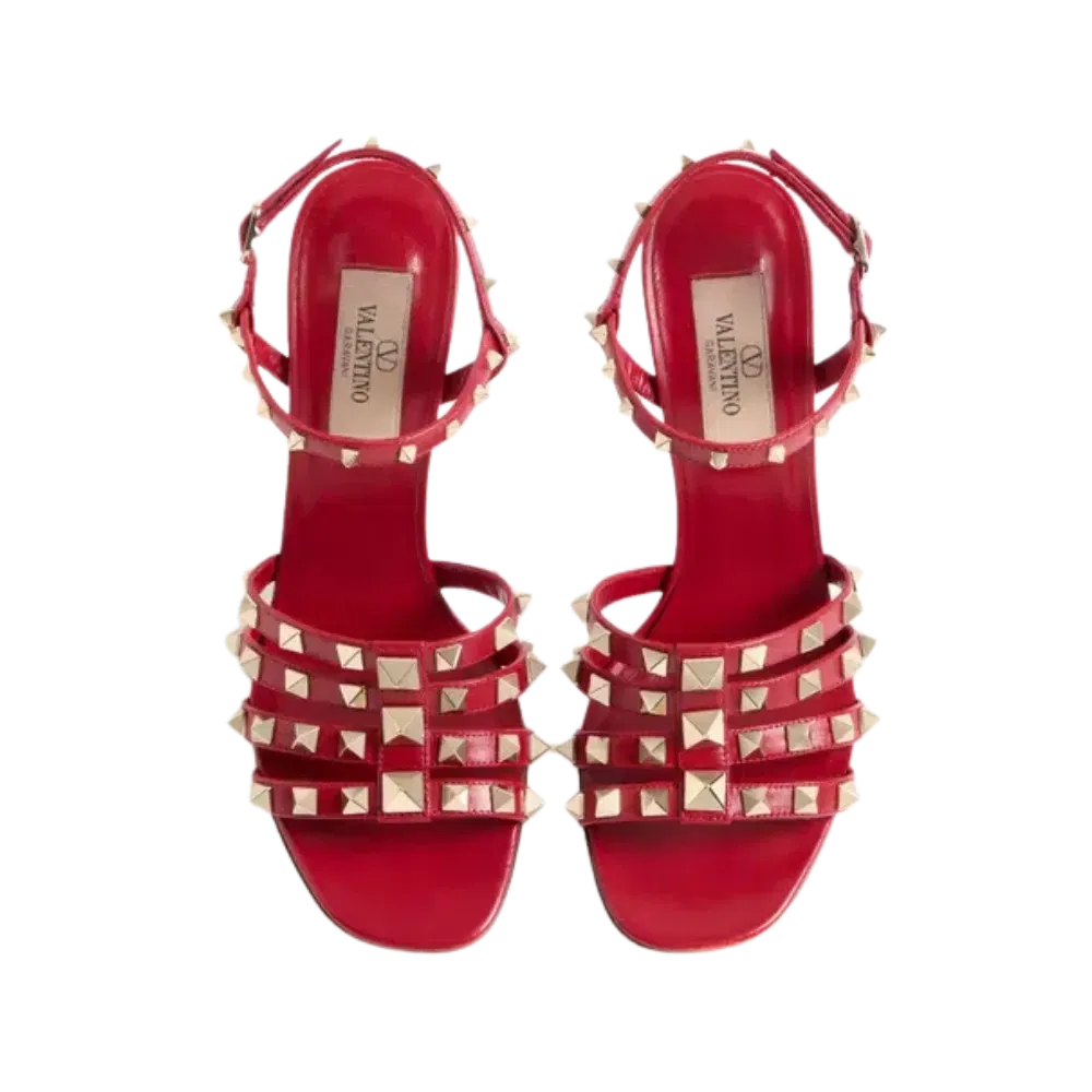 Valentino Rockstud Kidskin Sandal 100mm Red