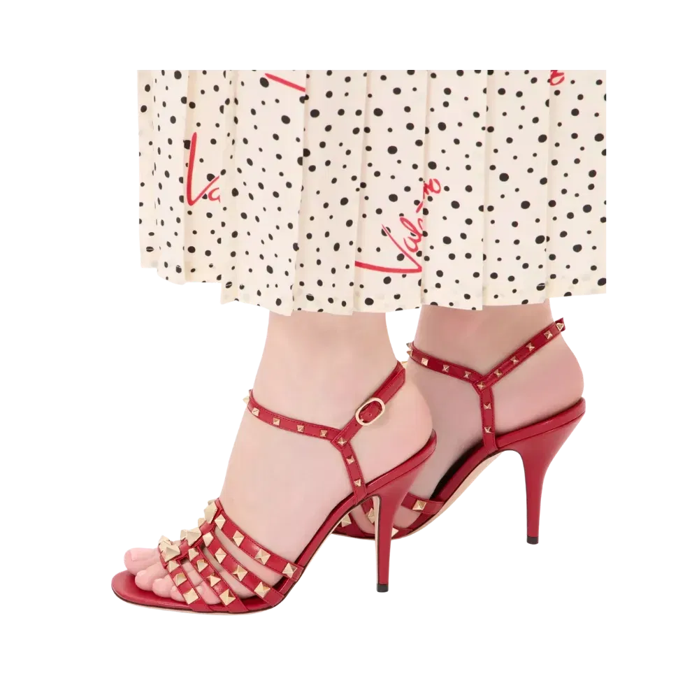 Valentino Rockstud Kidskin Sandal 100mm Red
