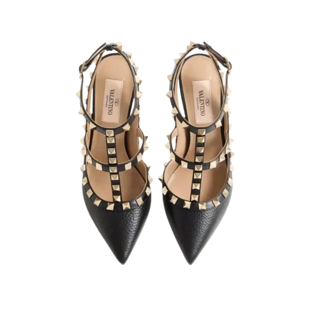 Valentino Rockstud Grainy Leather Ankle Strap Pump 100mm Black