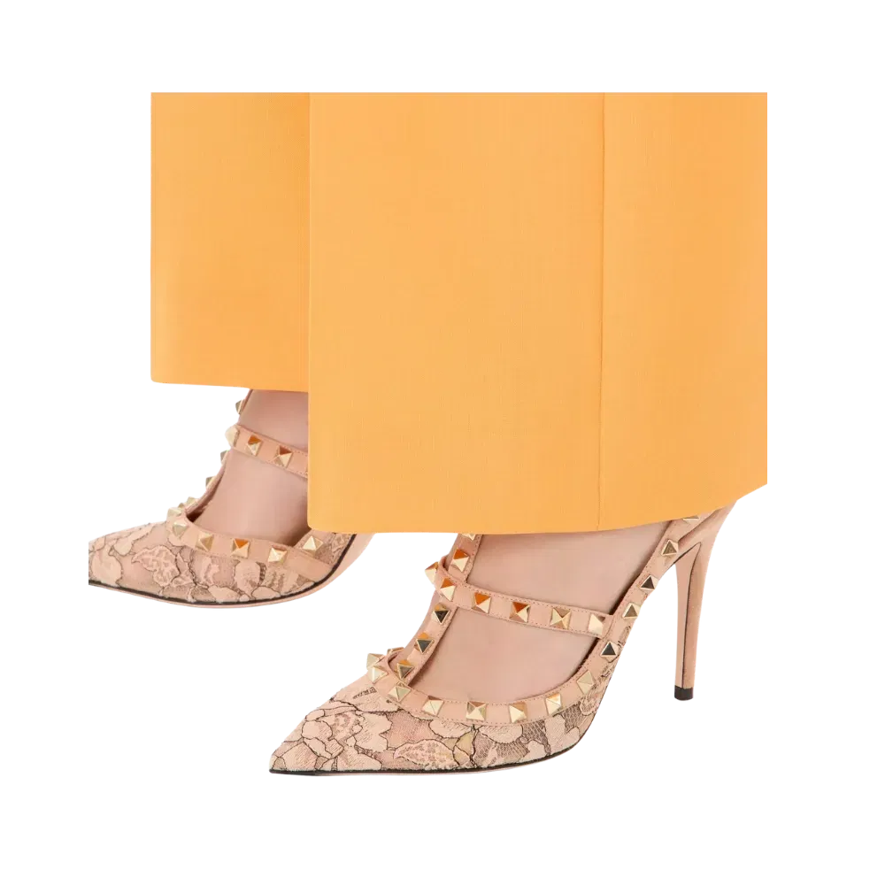 Valentino Rockstud Lace Pump With Straps 100mm Skin
