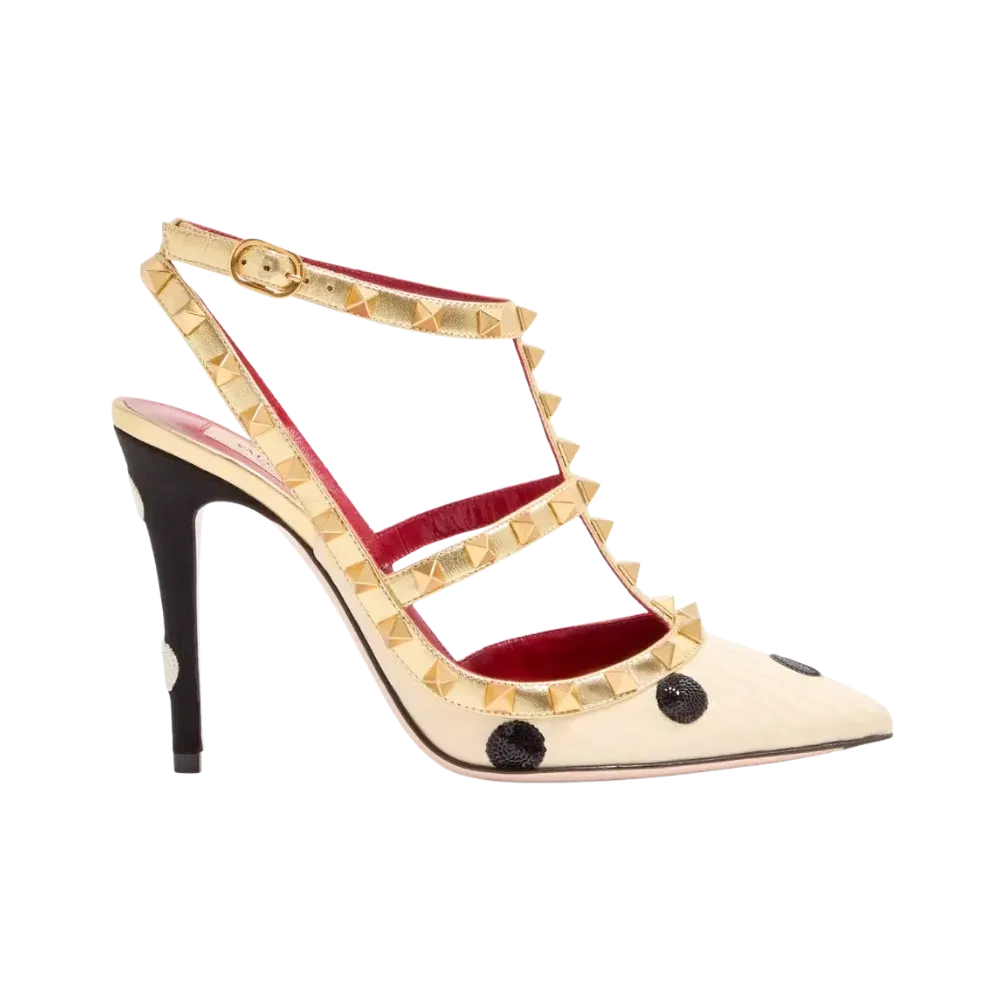 Valentino Rockstud Pump With Plus De Pois Embroidery 100mm Butter
