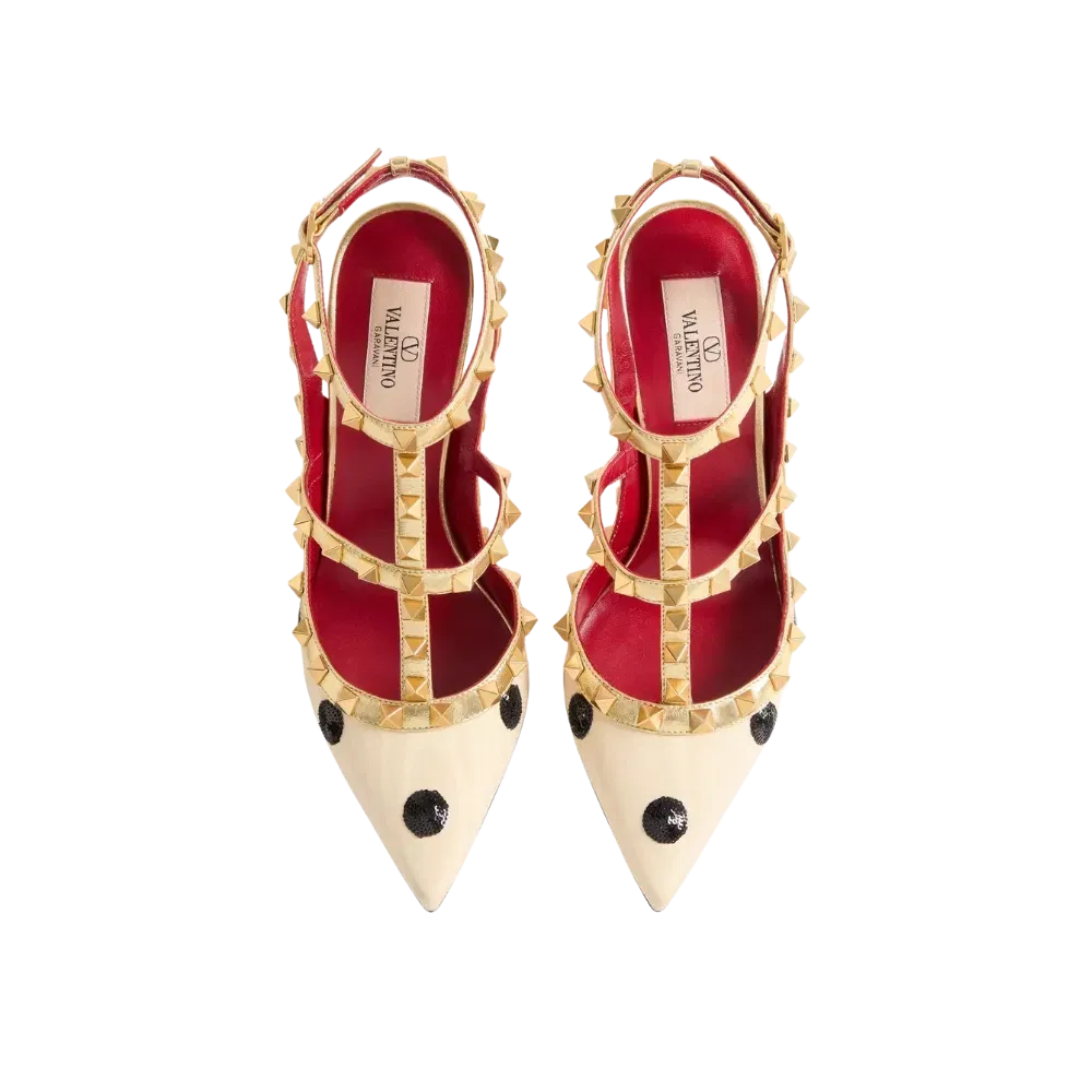 Valentino Rockstud Pump With Plus De Pois Embroidery 100mm Butter