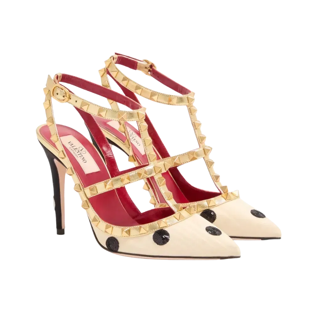Valentino Rockstud Pump With Plus De Pois Embroidery 100mm Butter