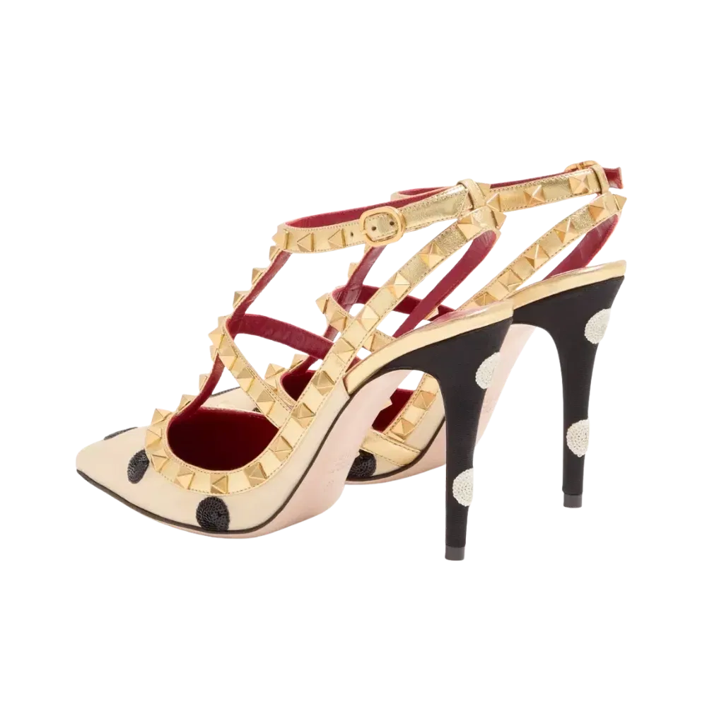 Valentino Rockstud Pump With Plus De Pois Embroidery 100mm Butter