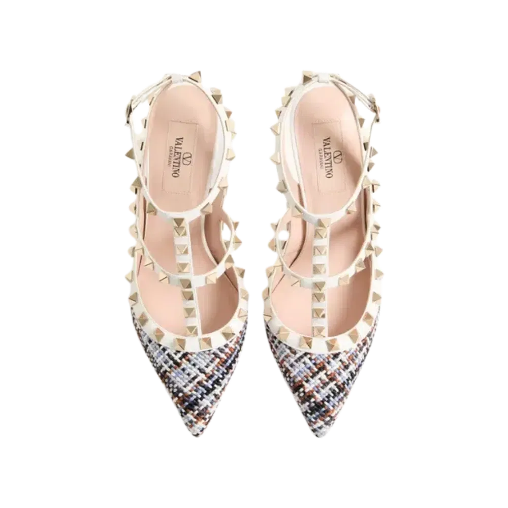 Valentino Rockstud Pumps In Woven Fabric 100mm Multicolor