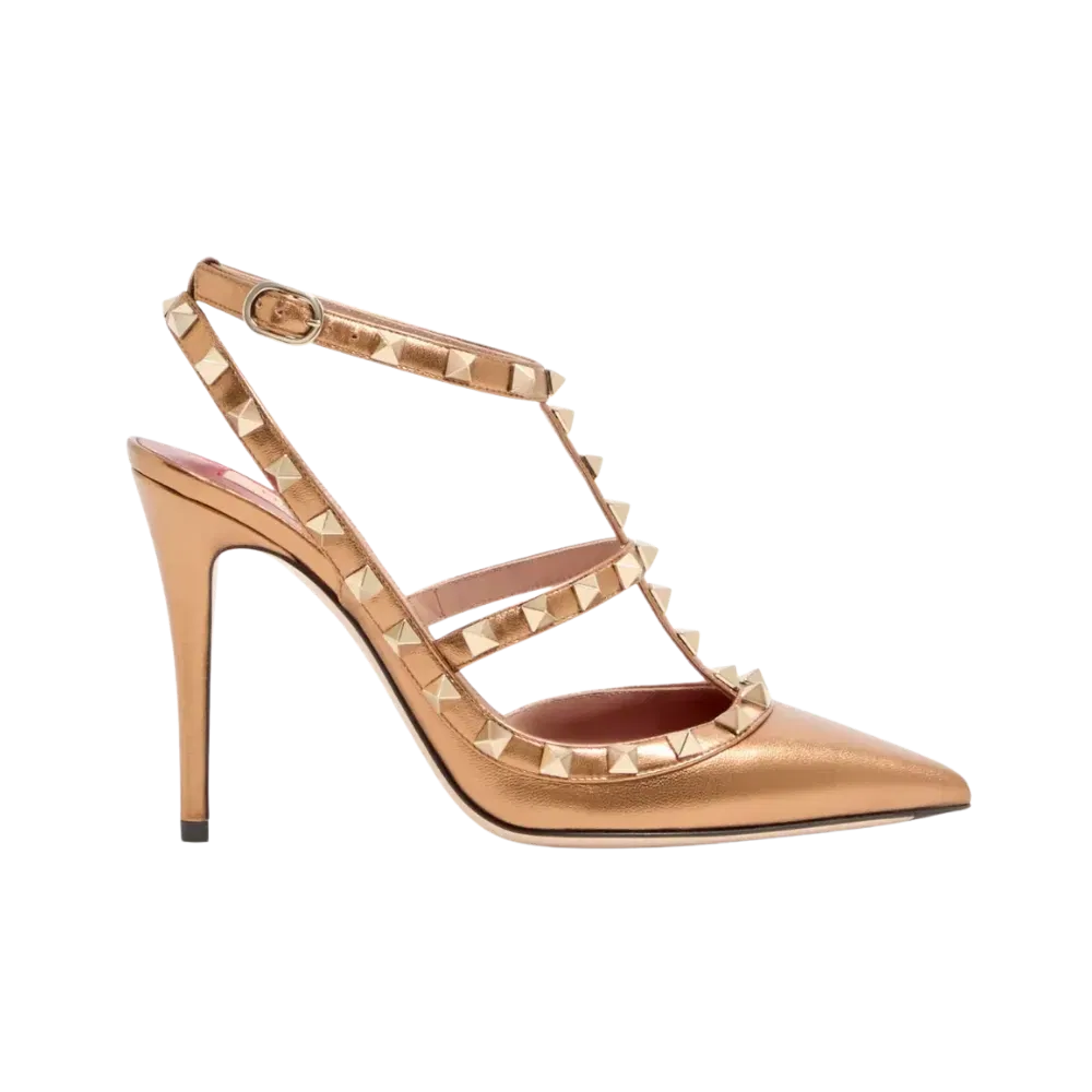 Valentino Rockstud Pump In Laminated Nappa Leather 100mm Gold