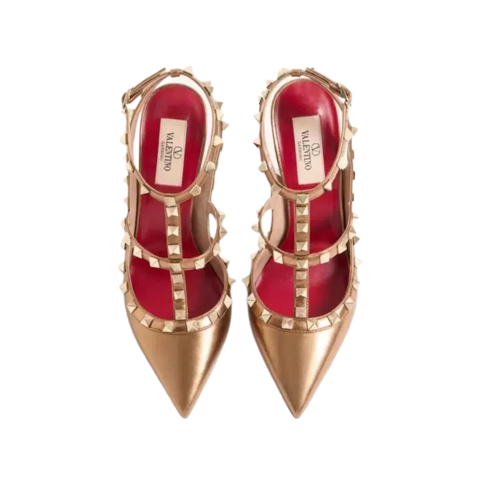 Valentino Rockstud Pump In Laminated Nappa Leather 100mm Gold