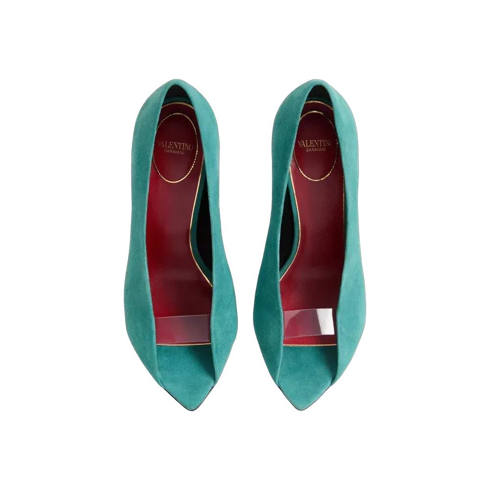 Valentino Open Toe Révélé Suede Pumps 105mm Aquamarine