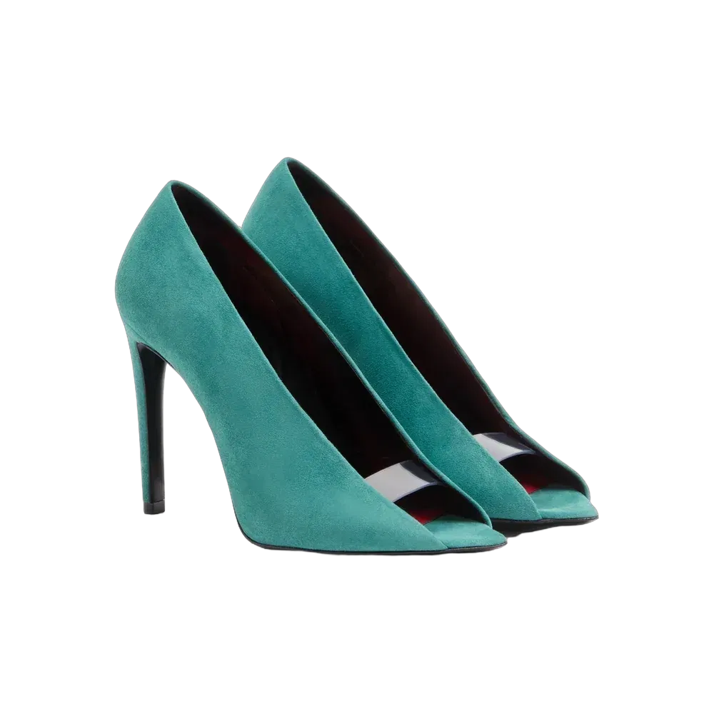 Valentino Open Toe Révélé Suede Pumps 105mm Aquamarine