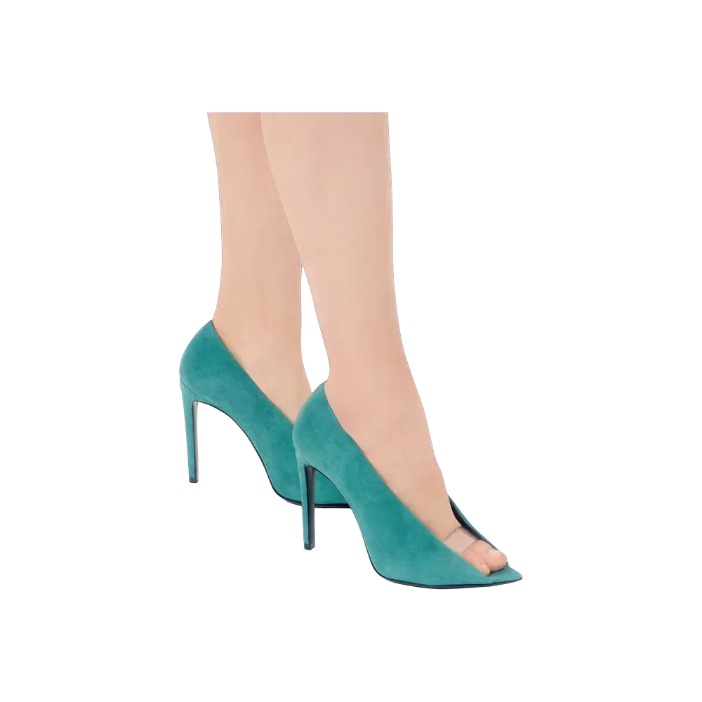 Valentino Open Toe Révélé Suede Pumps 105mm Aquamarine