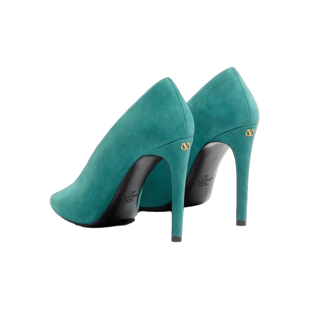 Valentino Open Toe Révélé Suede Pumps 105mm Aquamarine