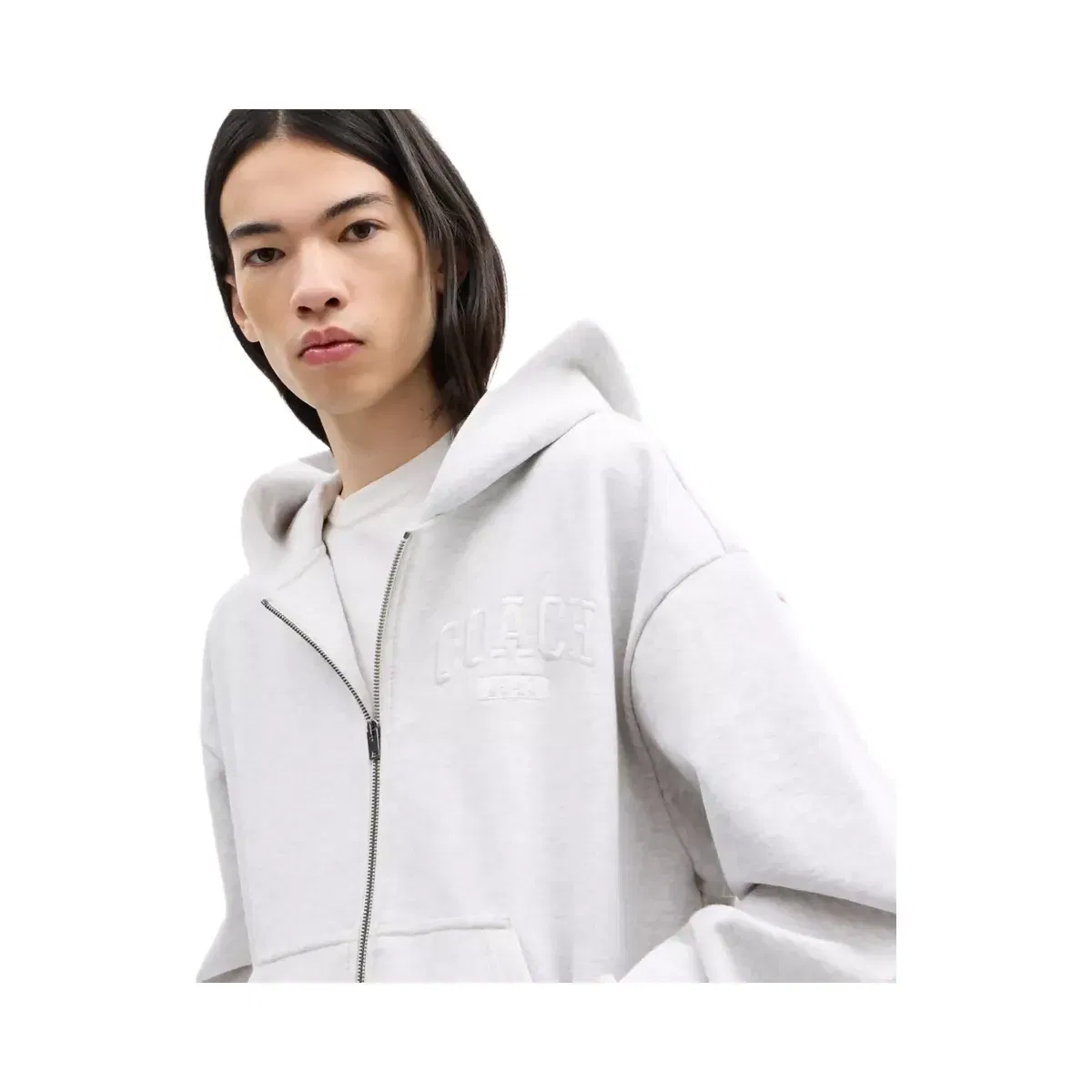 Coach Boxy Full Zip Hoodie in Heather Grey