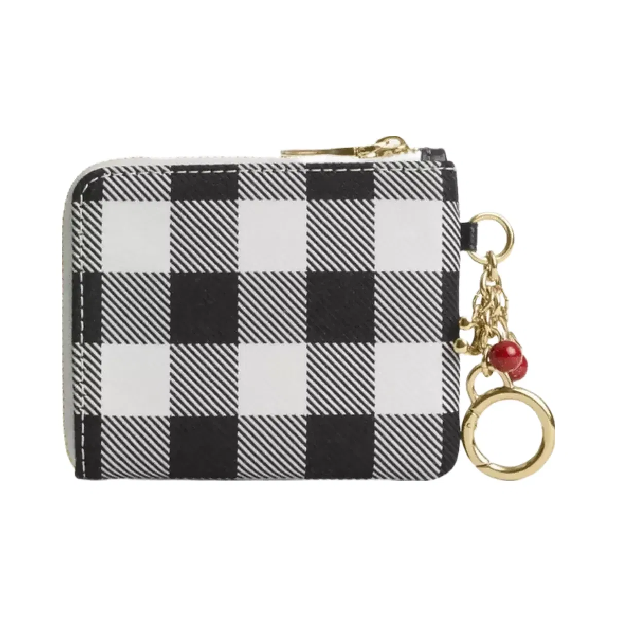 Coach Small Corner Zip Wallet With Gingham Print And Charms in Gold Black Multi
