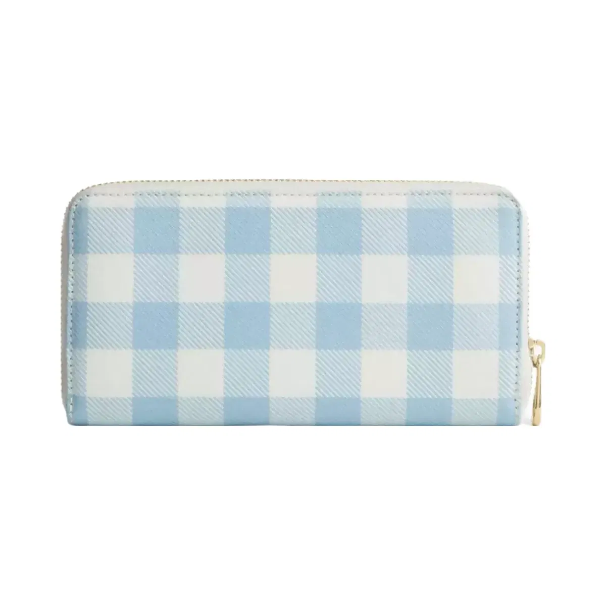 Coach Long Zip Around Wallet With Gingham Print in Gold Blue Multi