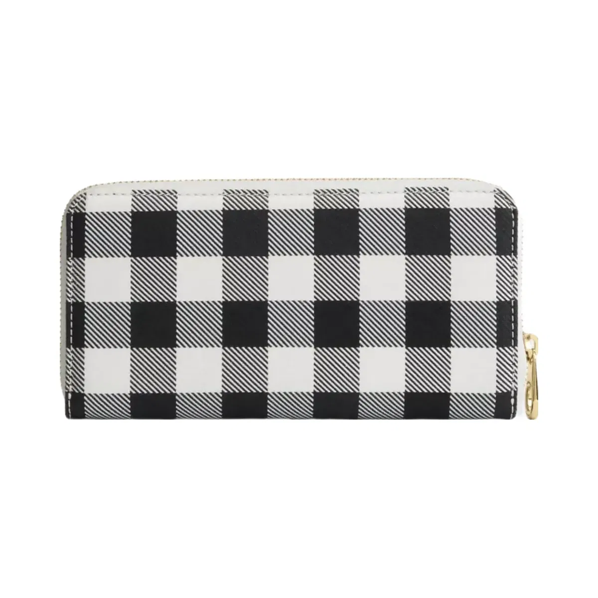 Coach Long Zip Around Wallet With Gingham Print in Gold Black Multi