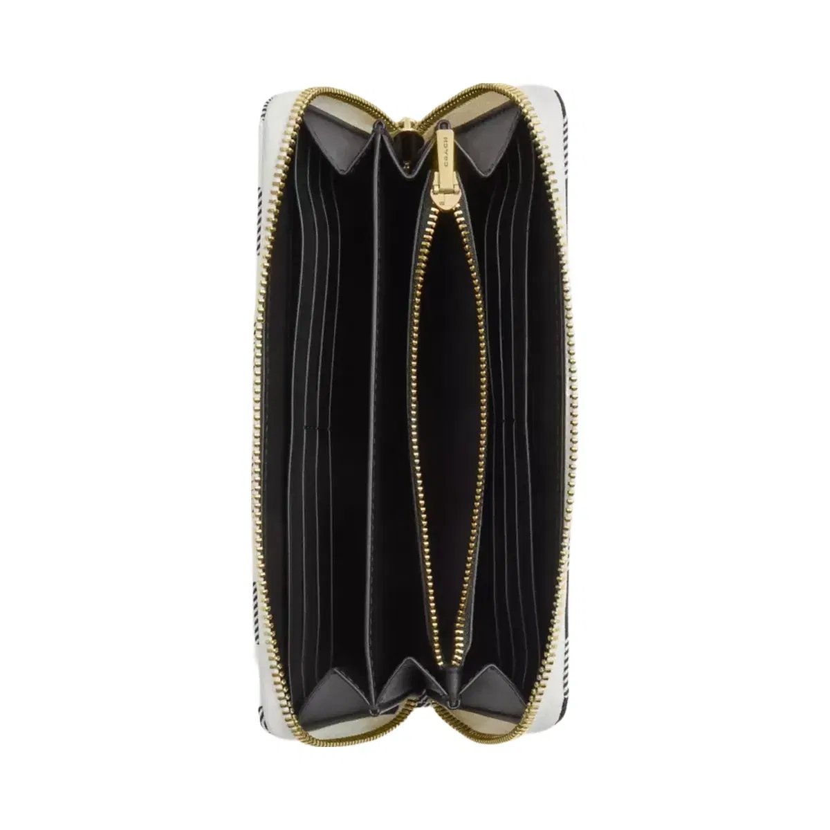 Coach Long Zip Around Wallet With Gingham Print in Gold Black Multi