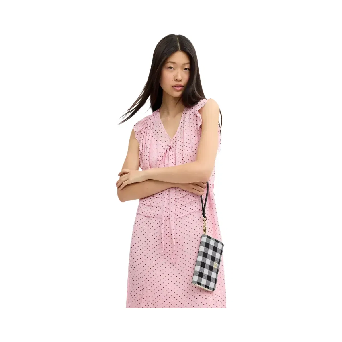 Coach Long Zip Around Wallet With Gingham Print in Gold Black Multi
