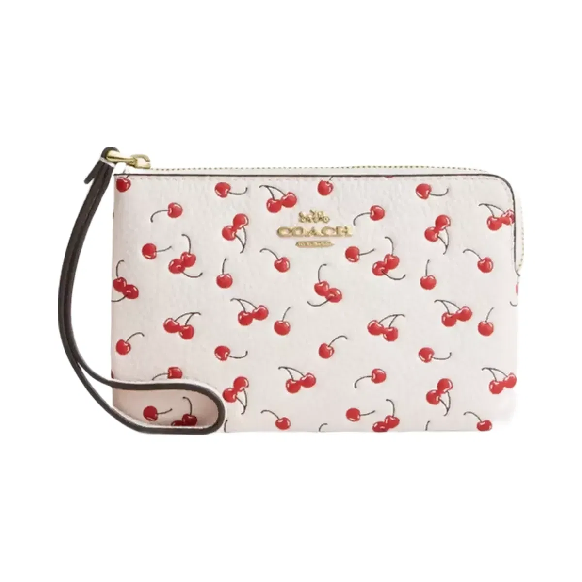 Coach Corner Zip Wristlet With Cherry Print in Gold Chalk Multi