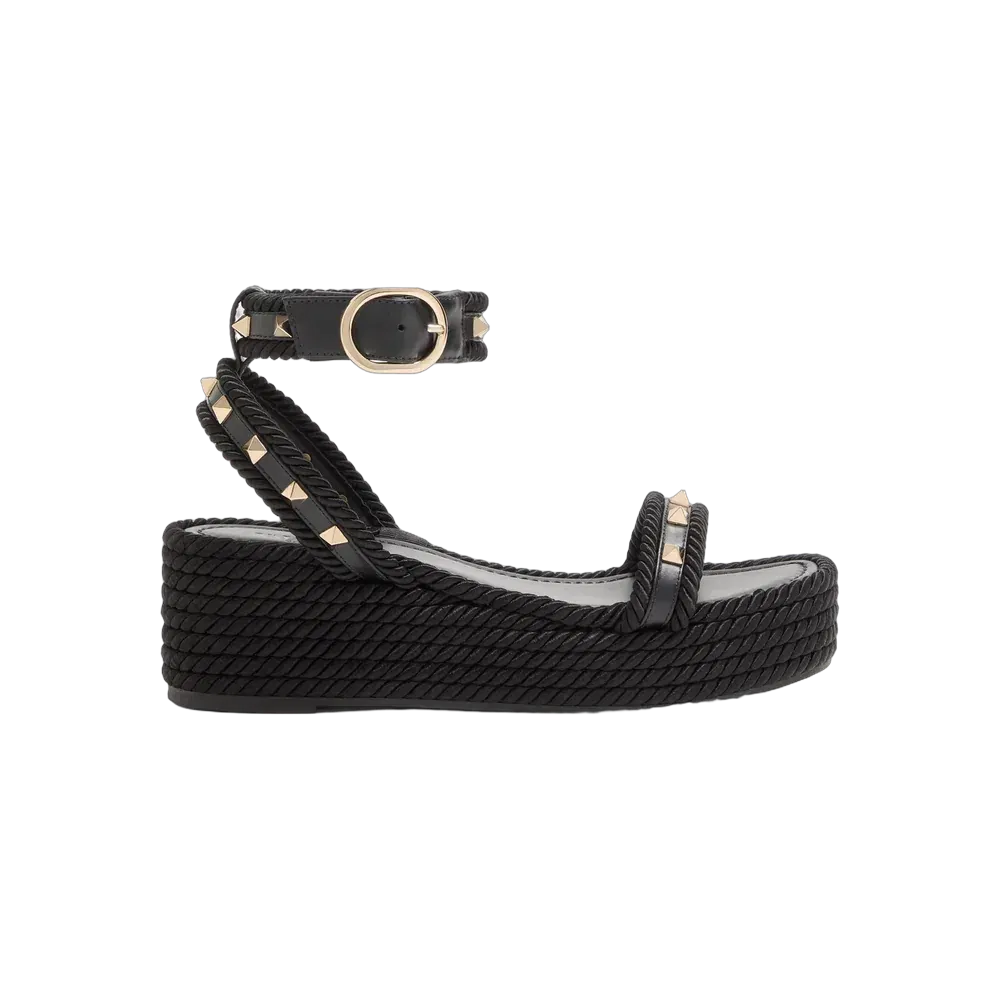 Valentino Rockstud Flatform Sandal In Calfskin 45mm Black