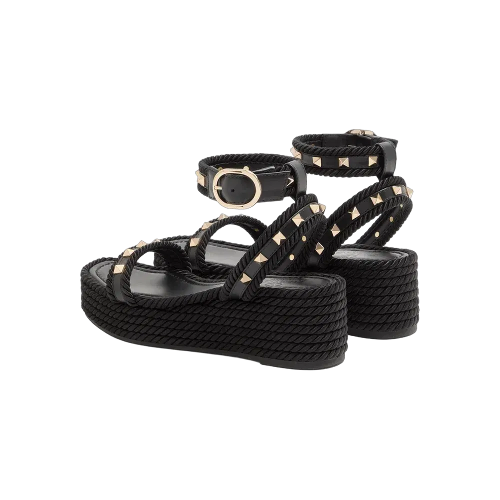 Valentino Rockstud Flatform Sandal In Calfskin 45mm Black