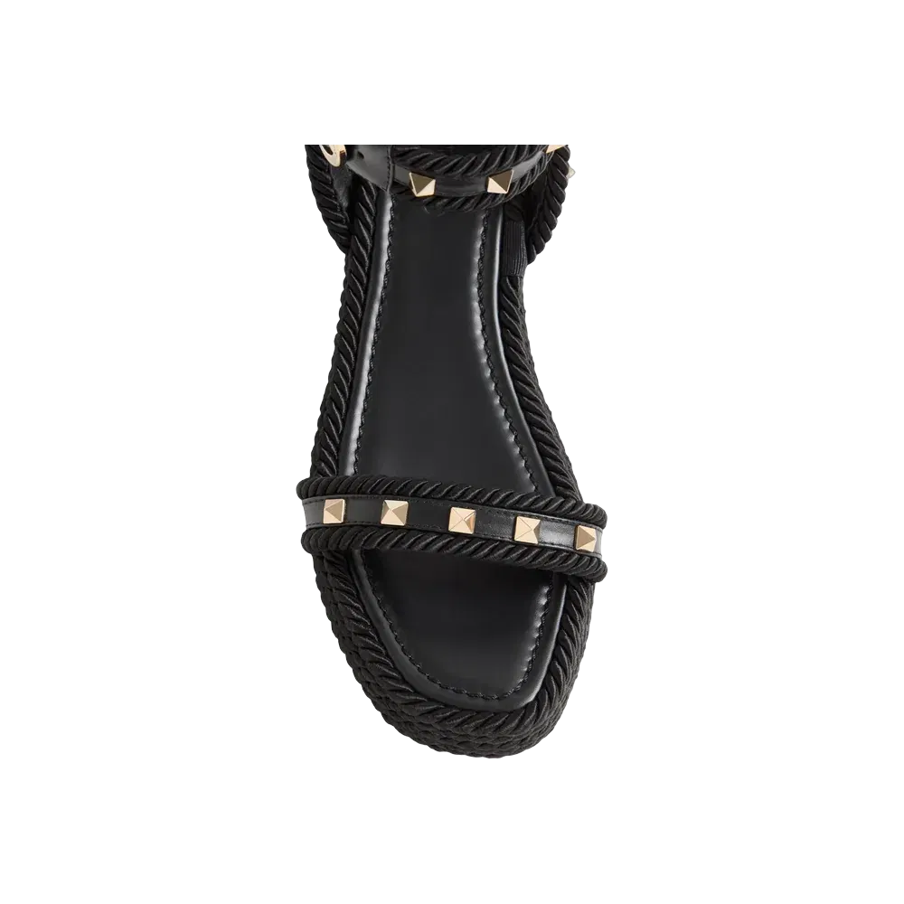 Valentino Rockstud Flatform Sandal In Calfskin 45mm Black