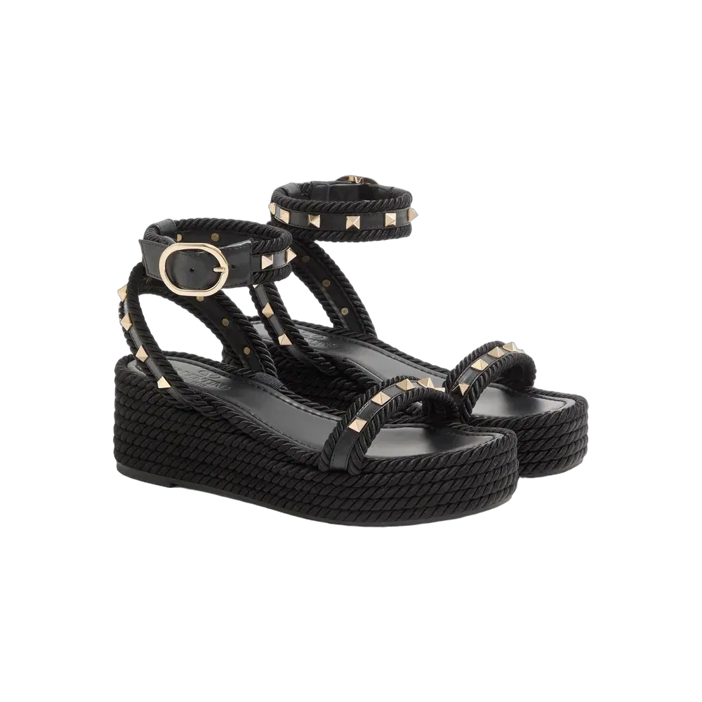 Valentino Rockstud Flatform Sandal In Calfskin 45mm Black
