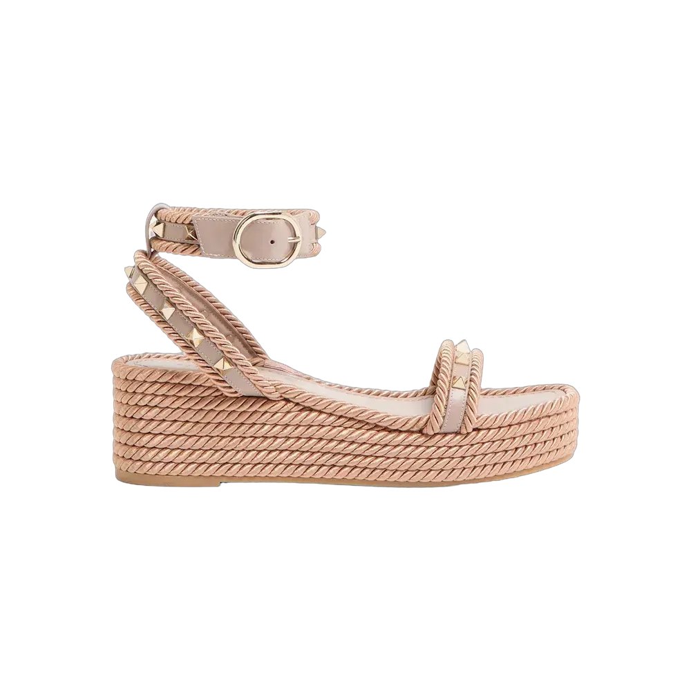 Valentino Rockstud Flatform Sandal In Calfskin 45mm Poudre
