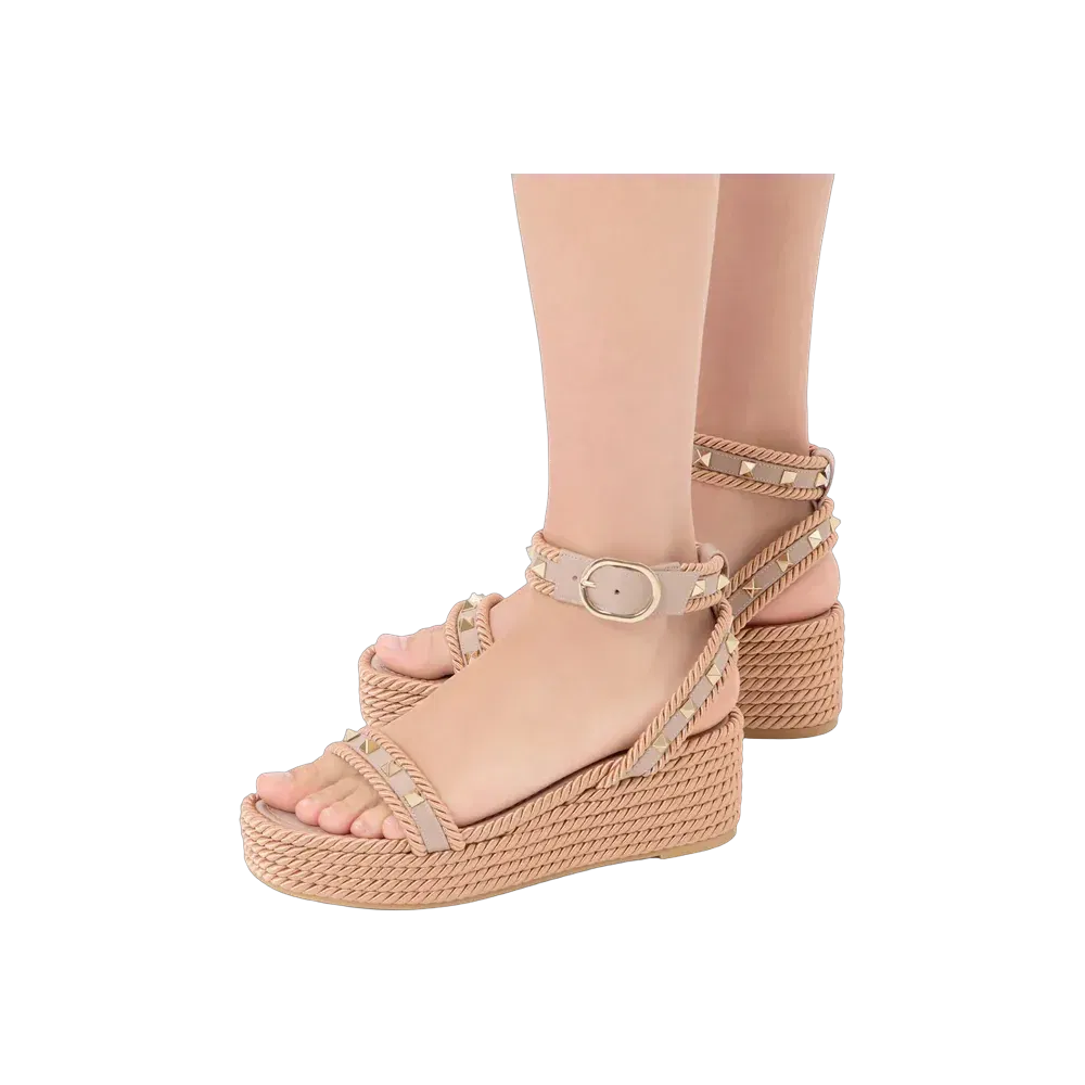 Valentino Rockstud Flatform Sandal In Calfskin 45mm Poudre