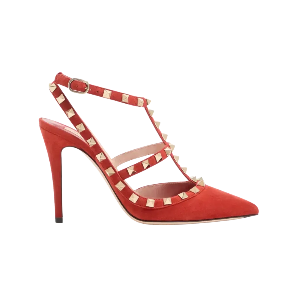 Valentino Rockstud Suede Pumps 100mm Red