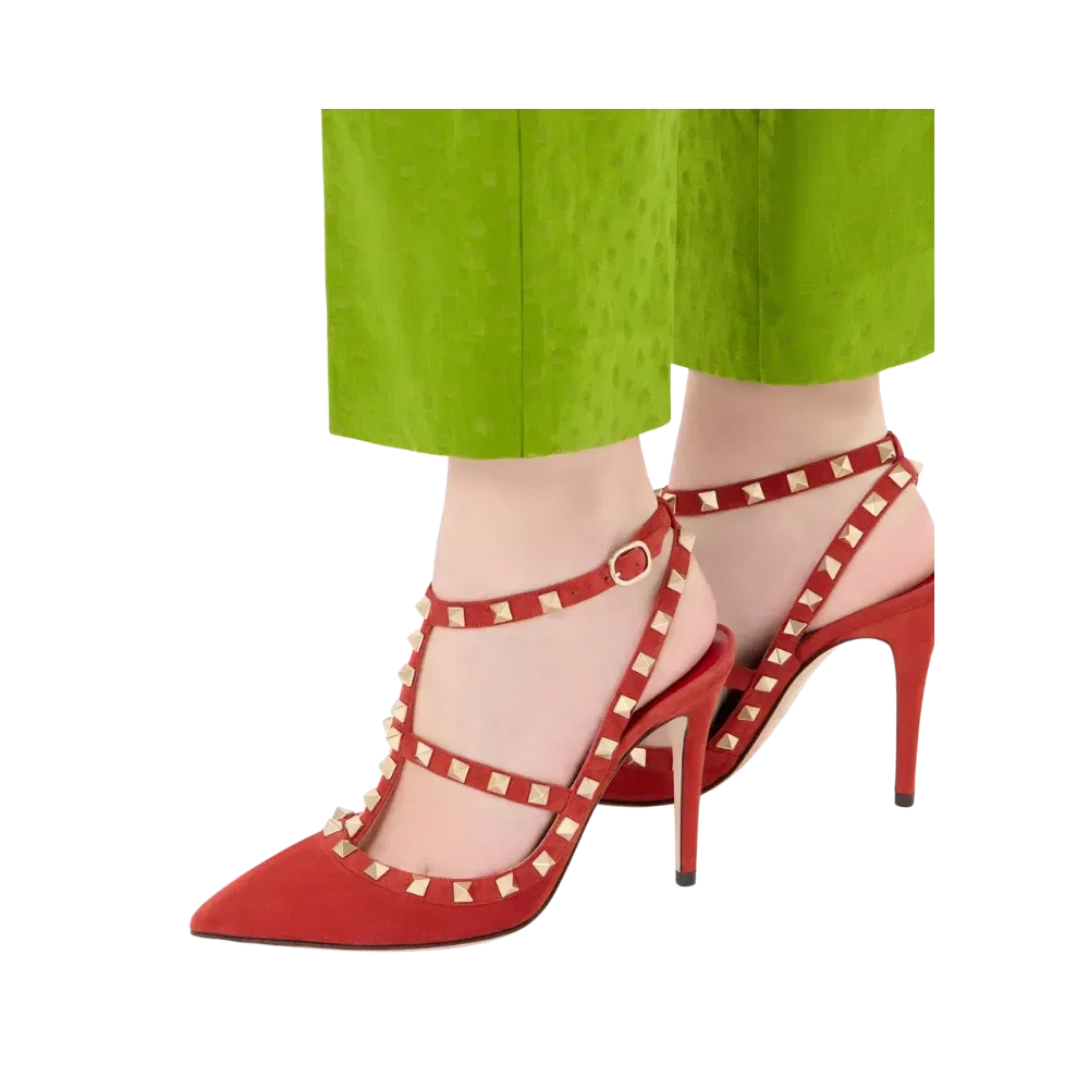 Valentino Rockstud Suede Pumps 100mm Red