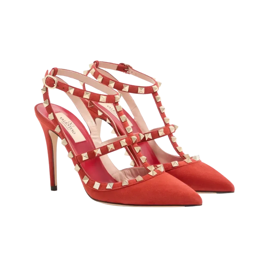 Valentino Rockstud Suede Pumps 100mm Red