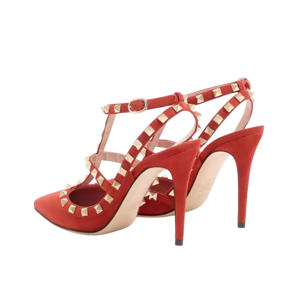 Valentino Rockstud Suede Pumps 100mm Red