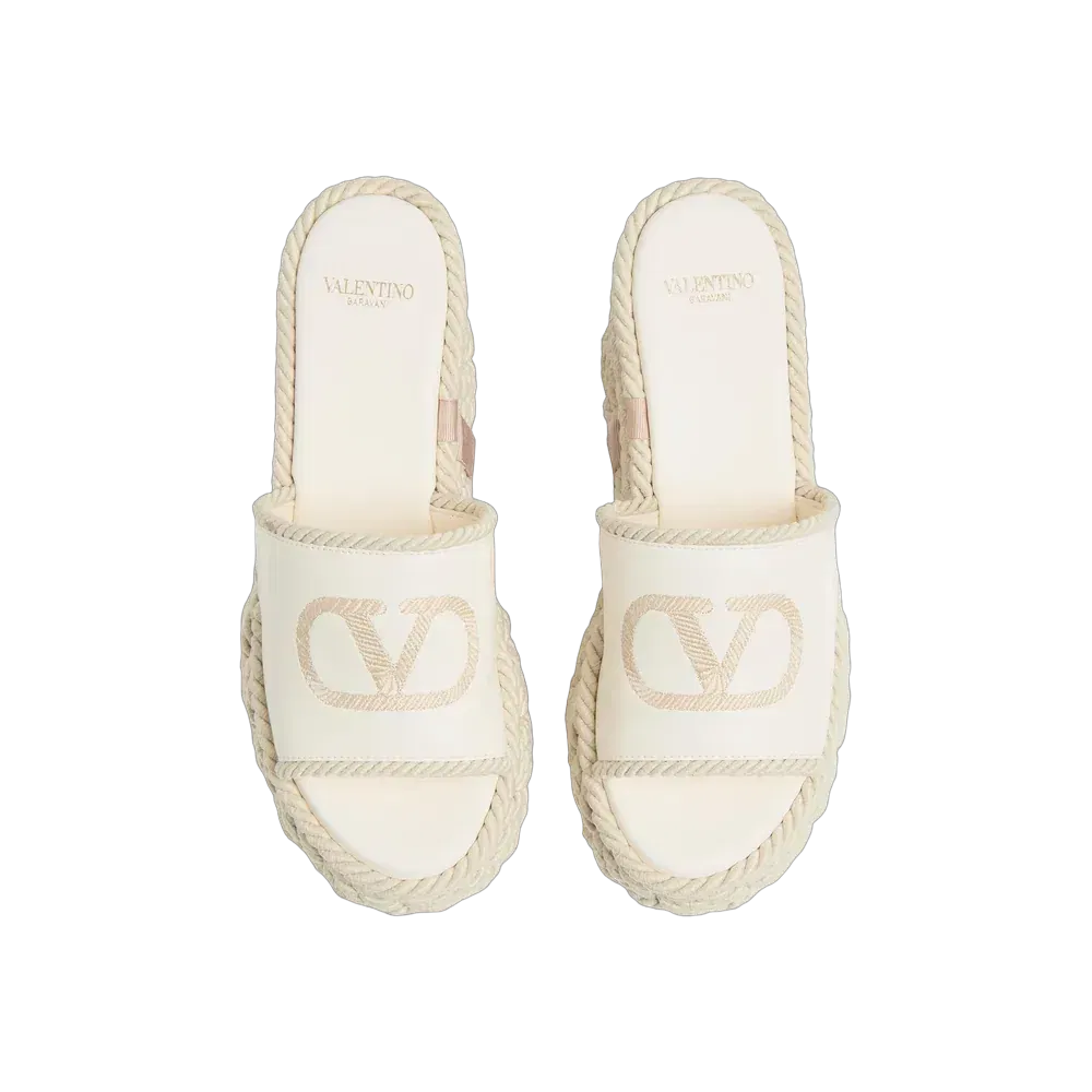 Valentino VLogo Torchon Wedge Slide In Nappa 100mm Ivory