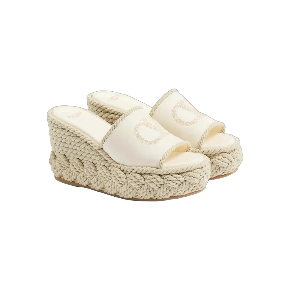 Valentino VLogo Torchon Wedge Slide In Nappa 100mm Ivory