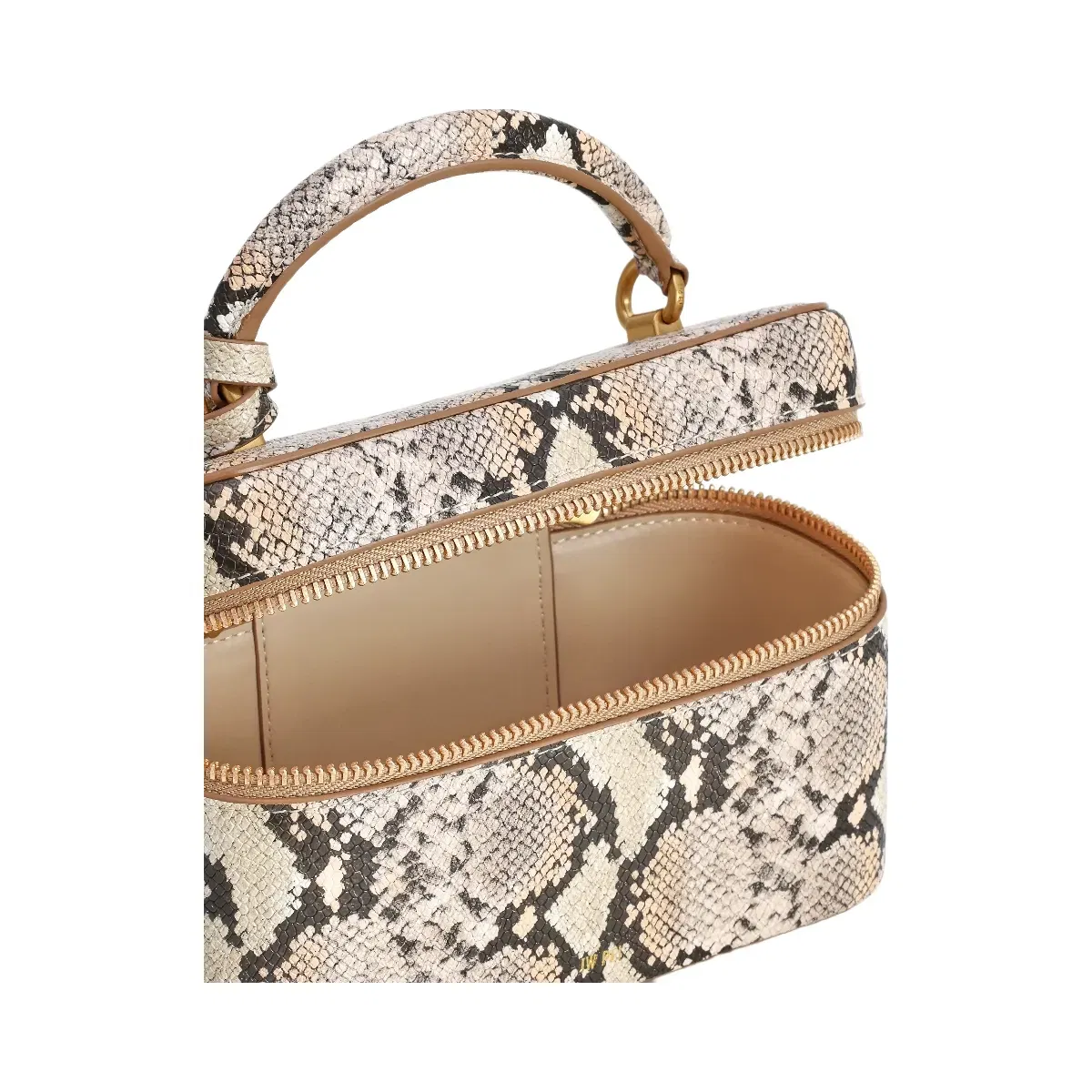 JW PEI Cleo Snake Embossed Box Shape Top Handle Bag Beige
